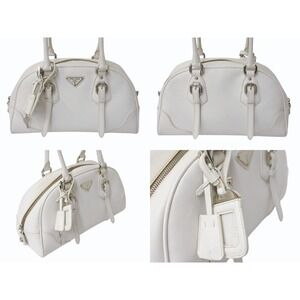 Prada Triangle Logo Saffiano Handbag White Leather